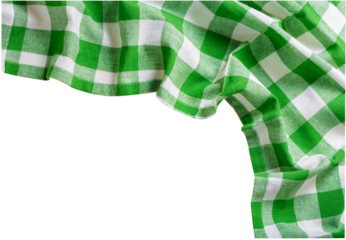 green and white checkered tablecloth isolated on transparent background, top view
