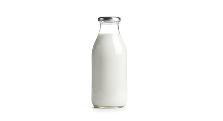 Fresh Milk in a Clear Glass Bottle with Silver Cap.