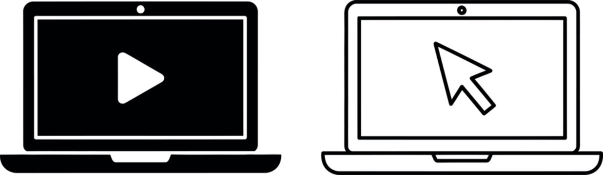 Laptop with play button and cursor silhouette