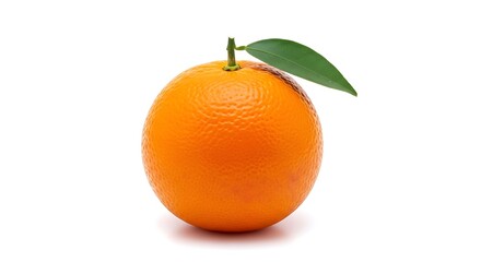 Fresh Orange Fruit with Green Leaf Isolated 1.