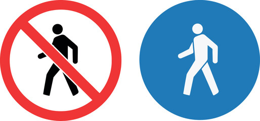 Pedestrian prohibition and permitted signs silhouette