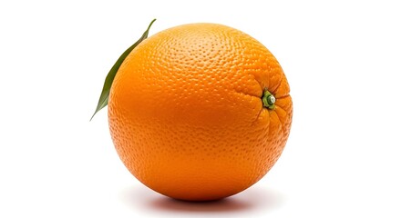 Fresh Orange Fruit with Green Leaf Isolated.