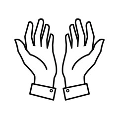 Obraz premium Outline icon of two open hands with cuffs facing upwards, isolated on