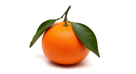Fresh Orange Fruit with Green Leaves on White Background.