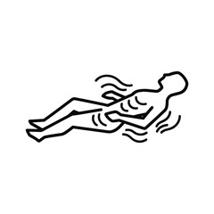 Simple black and white line art icon depicting a person relaxing or floating in water, isolated on