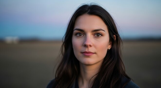 Portrait of a young caucasian female outdoors at dusk - Powered by Adobe