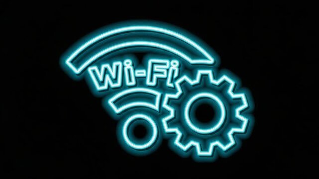 Wi-fi settings and configuration icon glowing neon blue