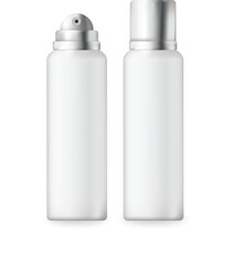 White Aerosol Spray Bottle Mockup – Realistic Cosmetic and Deodorant Can Vector