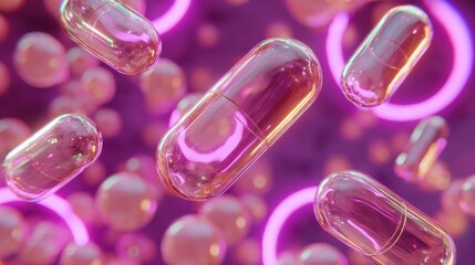 Abstract glowing capsule shapes with neon light
