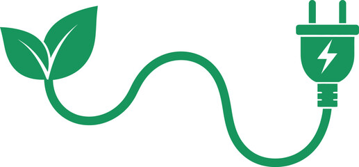 Green energy concept with leaf and plug silhouette