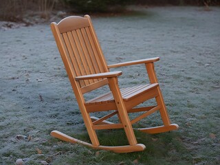 Wooden Rocking Chair in Frosty Morning Yard