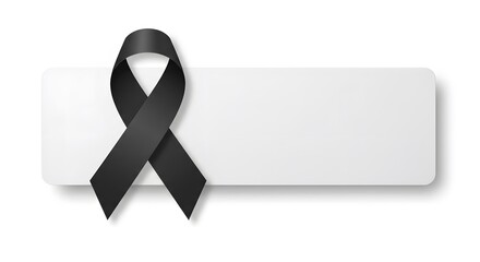 Black ribbon tied into a knot over a white rectangular banner, isolated against white