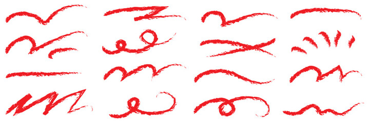 Red squiggle brush scribble underline. Marker pen emphasis highlight red swoosh stroke. Vector swoosh brush underline set for accent, marker emphasis squiggle element. Vector stock illustration 