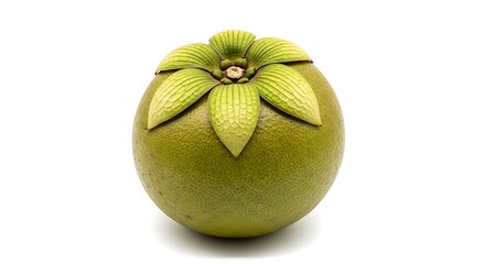 Green Pomelo Fruit with Intricate Petallike Sepals.