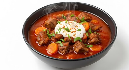 Hearty Beef Stew with Sour Cream and Parsley.