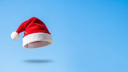 Festive Santa Hat Floating on Blue Background