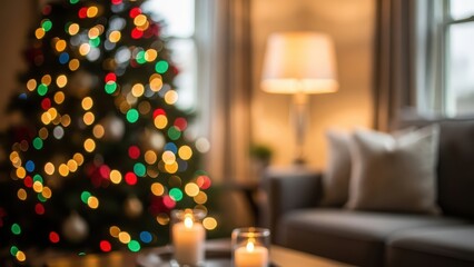 Warm Christmas Lights Bokeh in a Cozy Living Room