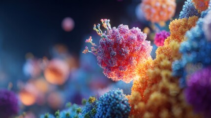 Microscopic view of virus particles and cells