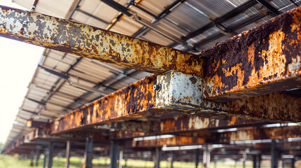 Distressed rusted steel beams offer textural industrial decay backdrop