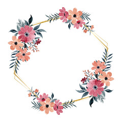 Obraz premium Watercolor Pink Orange Floral Geometric Frame