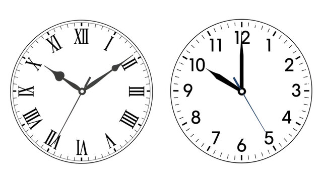 Clock faces duo: roman and standard numerals vector