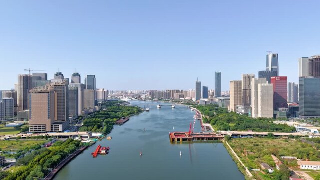 Time-lapse aerial view of the Yijiaqiao commercial area in Tianjin Binhai New Area
