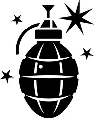 Grenade icon with sparks silhouette vector black , , white background