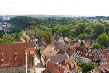 Fototapeta premium The view of the old town of Bad Wimpfen opening from the Blue tower, Germany 