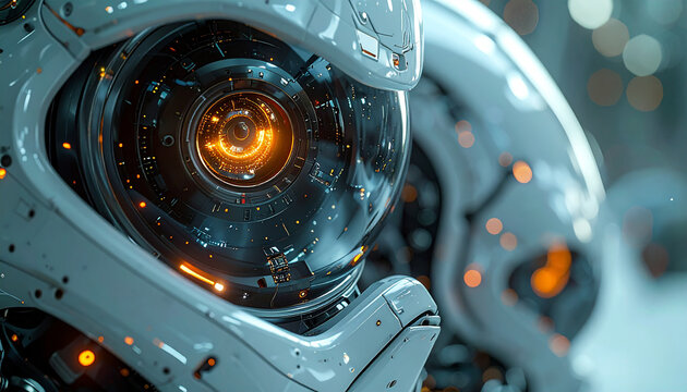 Technological Eye: A close-up view of an intricate robotic eye, symbolizing the advanced capabilities of future technology, revealing the depths of futuristic innovation.