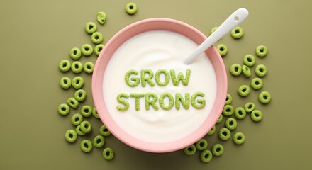 Healthy breakfast bowl with cereal and yogurt promoting strength and growth