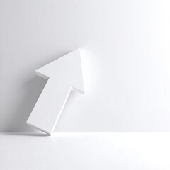 A sleek white arrow, painted with precision, points upward against a textured brick wall, creating a striking contrast that draws the eye.