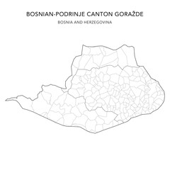 Vector Map of Bosnian-Podrinje Canton Goražde (Bosansko-Podrinjski Kanton Goražde) with Settlements (Naselja), Cities and Municipalities - FBiH, Bosnia and Herzegovina 2025