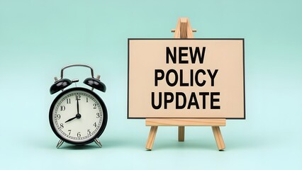 Urgent new policy update reminder with classic alarm clock, perfect for business communications and internal announcements about important changes and deadlines