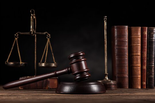 The Judge's Gavel, Scales of Justice, and Legal Reference Books