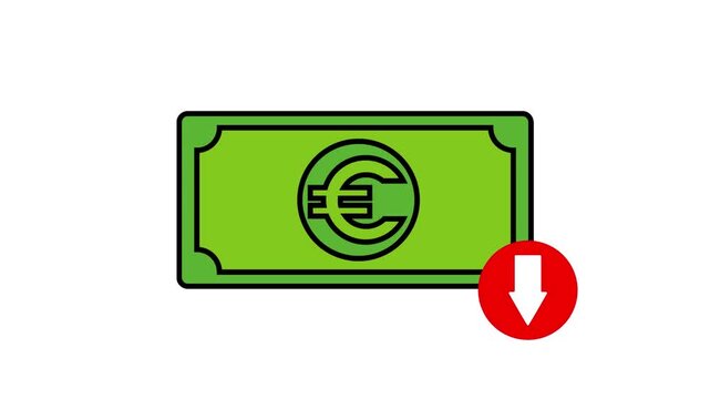 Money euro decrease animated icon. white background or transparent background 4K resolution.