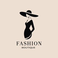 Elegant woman in black dress and hat for fashion boutique logo