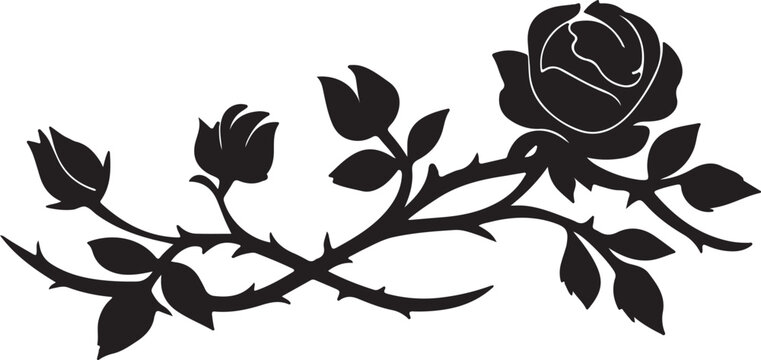 Rose Vine with Thorns Silhouette Vector