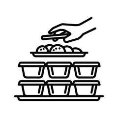 Hand Serving Food Portions into Individual Containers