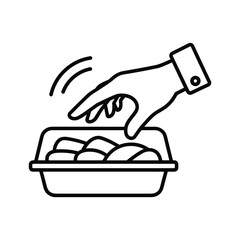 Hand taking food from a takeaway container icon