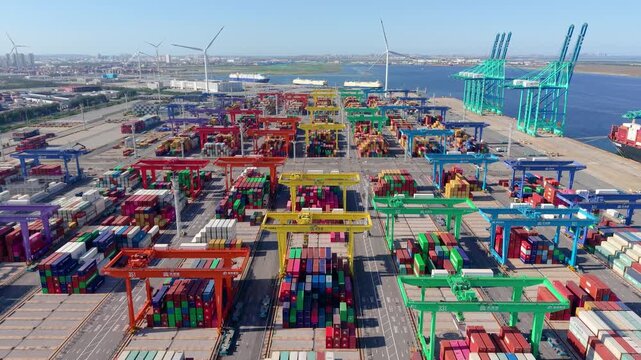 Aerial view of the cargo terminal of Tianjin Port