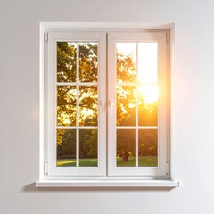 A bright, sunlit window with soft rays streaming through sheer curtains, casting warm patterns on the wooden floor, creating a cozy atmosphere.