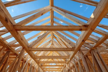 Metal Roof Trusses Framed with Construction Beams and Timber