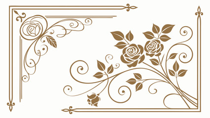 Elegant floral corner design with roses and decorative border elements in sepia tone aesthetic style