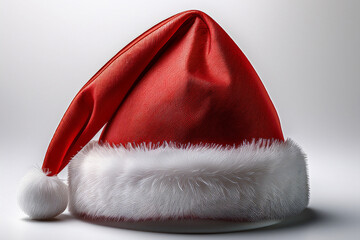 Bright Red Santa Hat Set Against a Pure White Background Generative AI