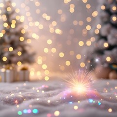 Naklejka premium Bright abstract Christmas tree with golden bokeh lights and stars for a festive holiday celebration design