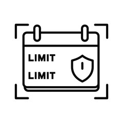 Black line icon representing a calendar with the word limit repeated and a shield symbol for security or protection concept