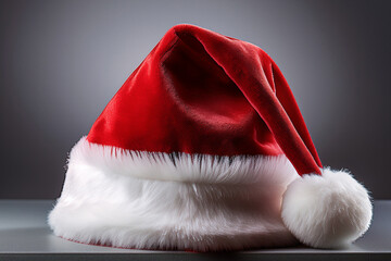 Red Santa Hat Resting on a Gray Surface With Copy Space Generative AI