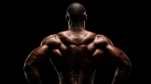 Defined Back Muscles of Man on Dramatic Dark Backdrop - Powered by Adobe