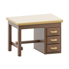 Wooden Desk with Drawers 3d illustration