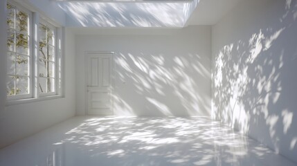 Fototapeta premium Bright empty room with dappled light from trees